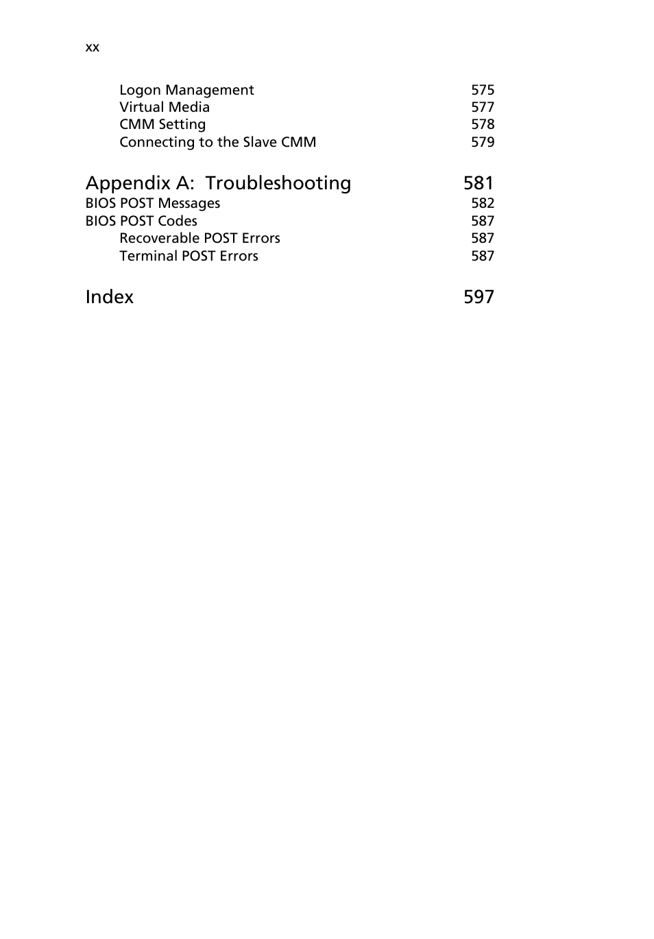 Appendix a: troubleshooting 581, Index 597 | Acer AB460 F1 User Manual | Page 20 / 618