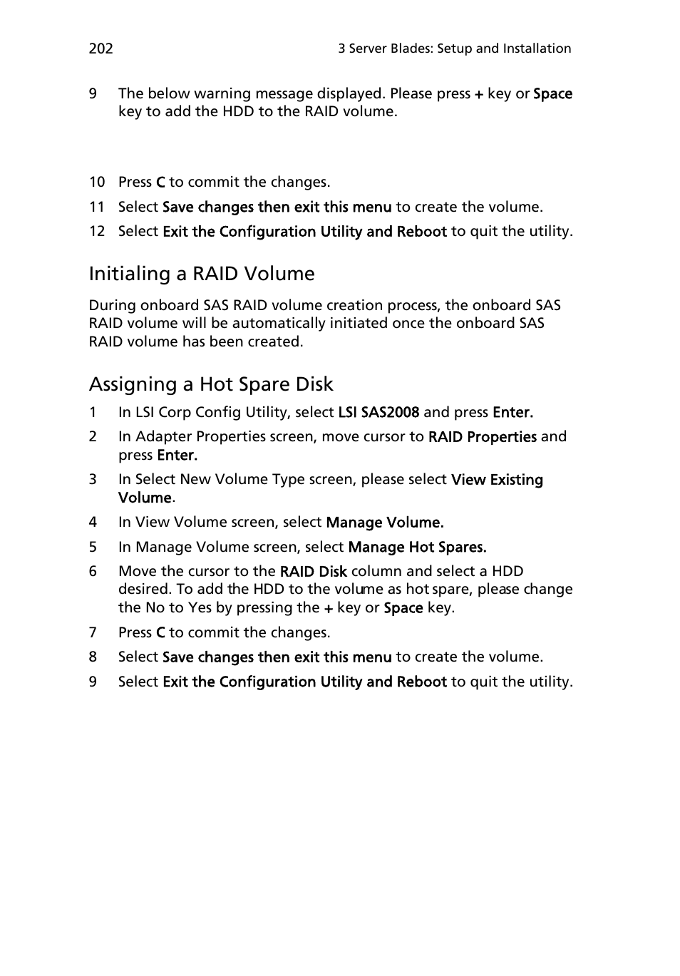 Initialing a raid volume, Assigning a hot spare disk | Acer AB460 F1 User Manual | Page 222 / 618