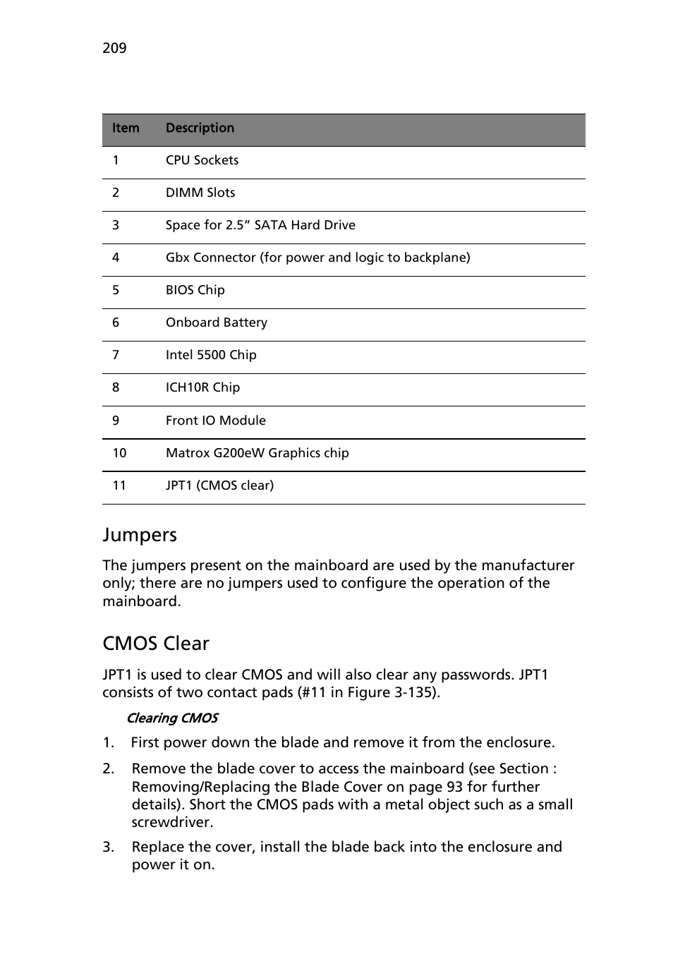 Jumpers, Cmos clear | Acer AB460 F1 User Manual | Page 229 / 618