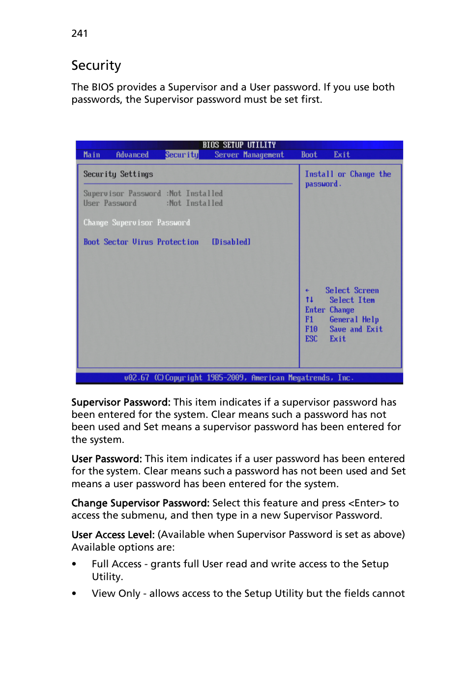 Security | Acer AB460 F1 User Manual | Page 261 / 618