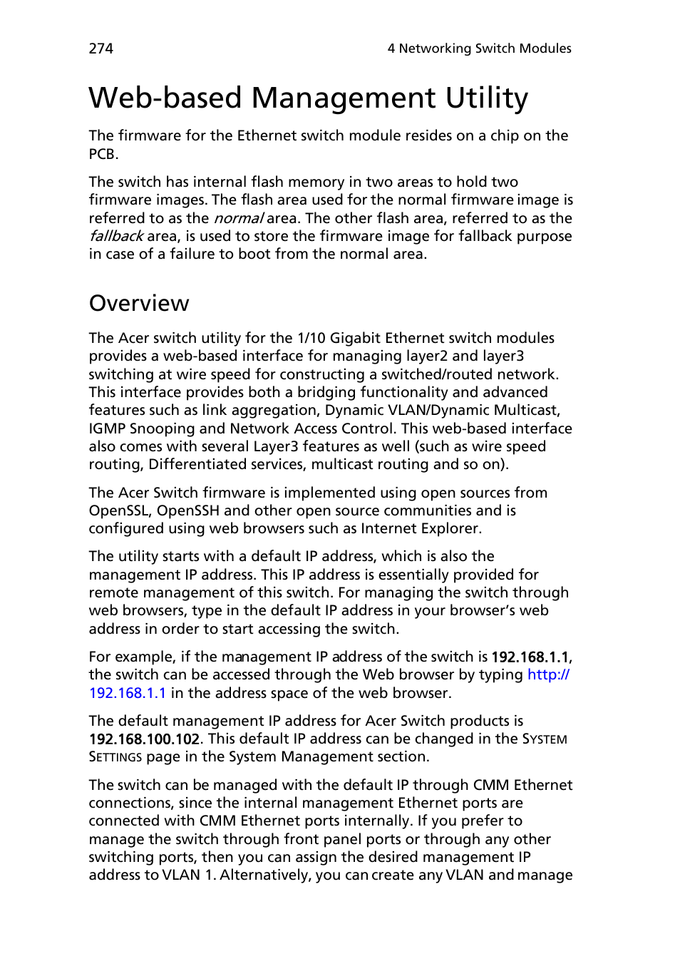 Web-based management utility, Overview | Acer AB460 F1 User Manual | Page 294 / 618