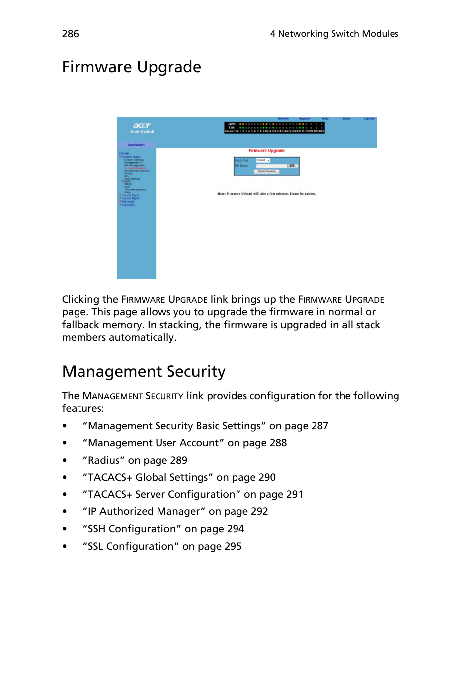 Firmware upgrade, Management security | Acer AB460 F1 User Manual | Page 306 / 618
