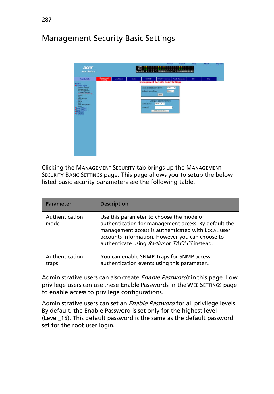 Management security basic settings | Acer AB460 F1 User Manual | Page 307 / 618