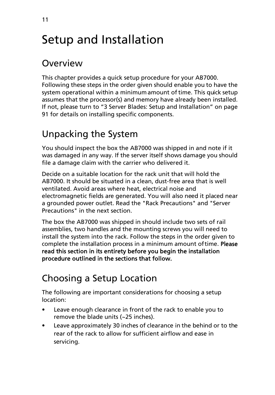 Setup and installation, Overview, Unpacking the system | Choosing a setup location | Acer AB460 F1 User Manual | Page 31 / 618