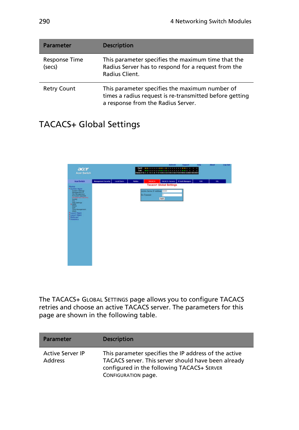 Tacacs+ global settings | Acer AB460 F1 User Manual | Page 310 / 618