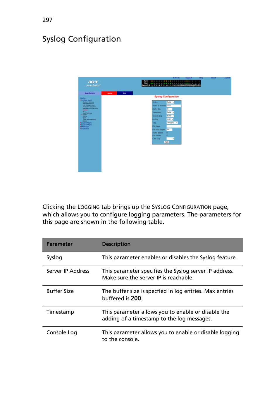 Syslog configuration | Acer AB460 F1 User Manual | Page 317 / 618