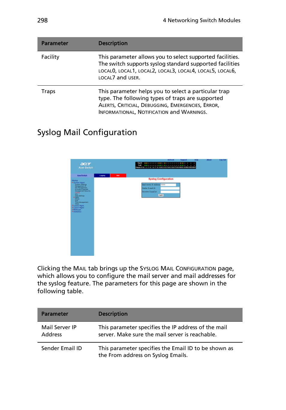 Syslog mail configuration | Acer AB460 F1 User Manual | Page 318 / 618