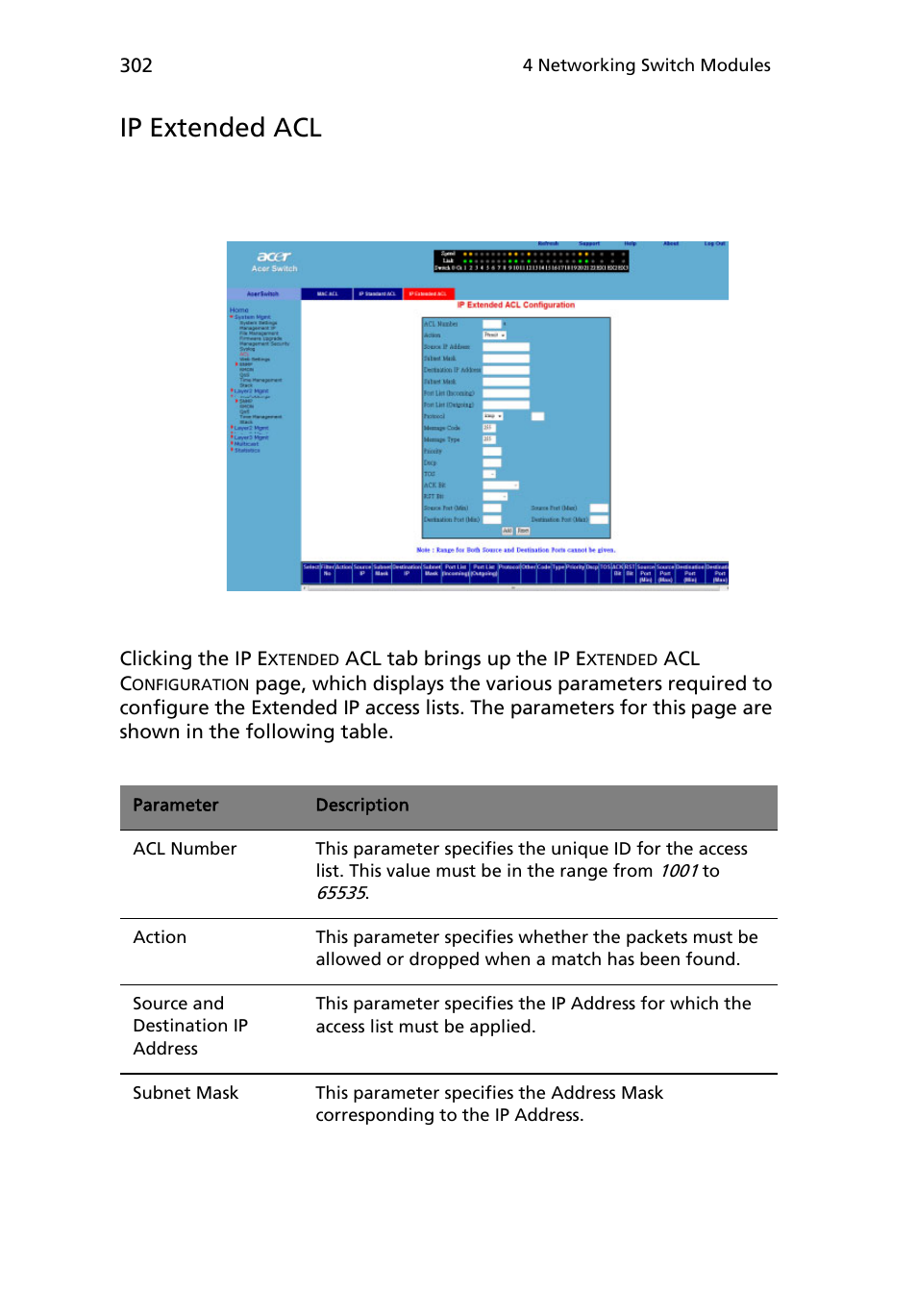 Ip extended acl | Acer AB460 F1 User Manual | Page 322 / 618