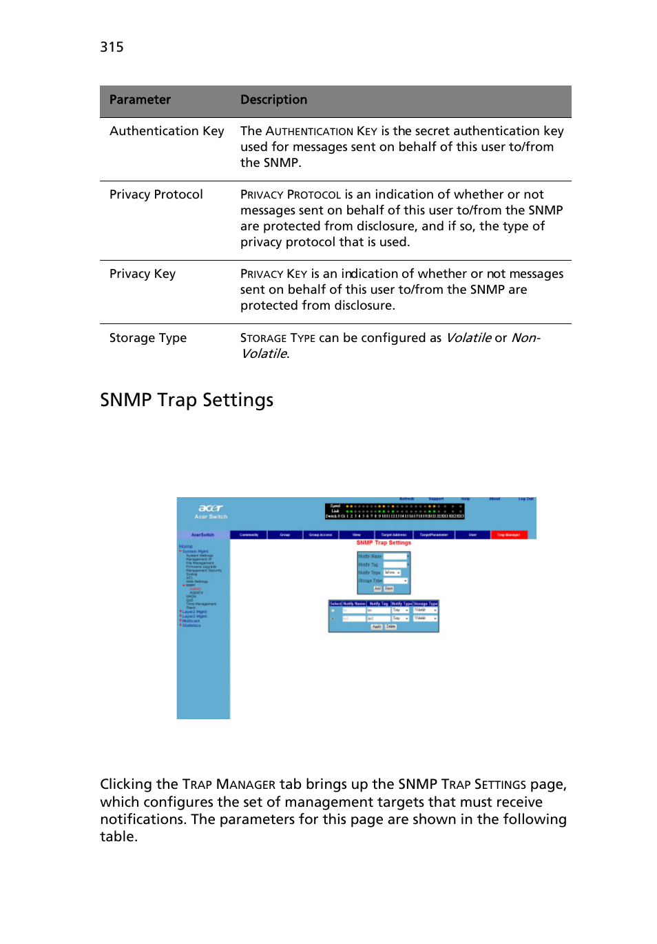 Snmp trap settings | Acer AB460 F1 User Manual | Page 335 / 618