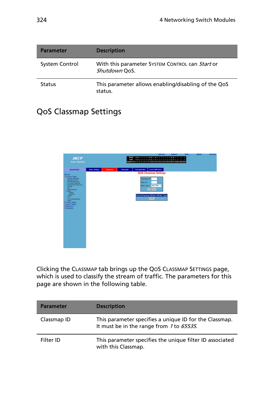 Qos classmap settings | Acer AB460 F1 User Manual | Page 344 / 618