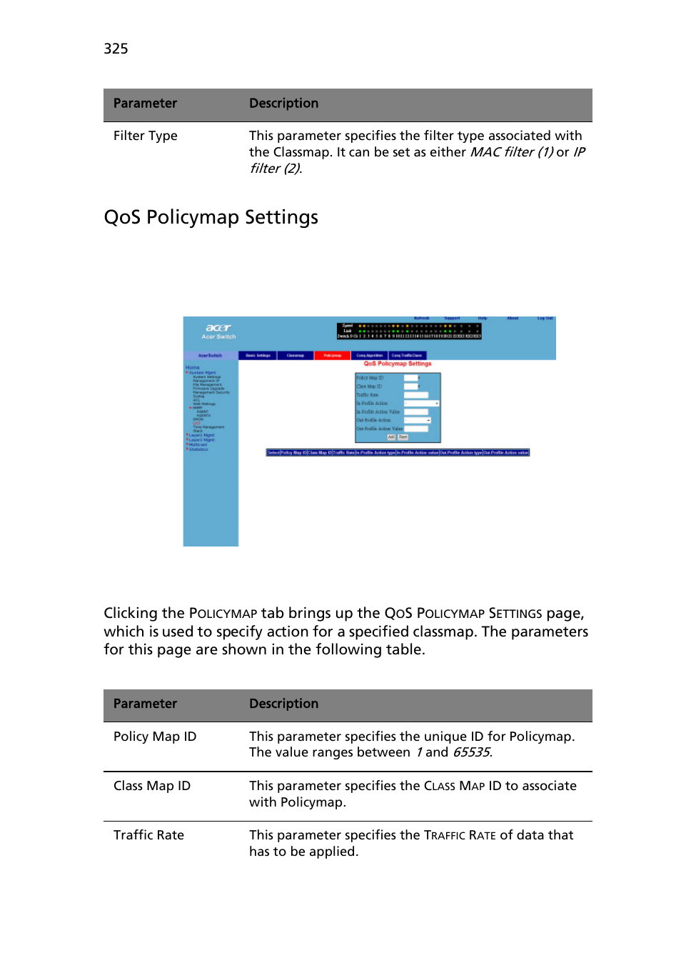 Qos policymap settings | Acer AB460 F1 User Manual | Page 345 / 618