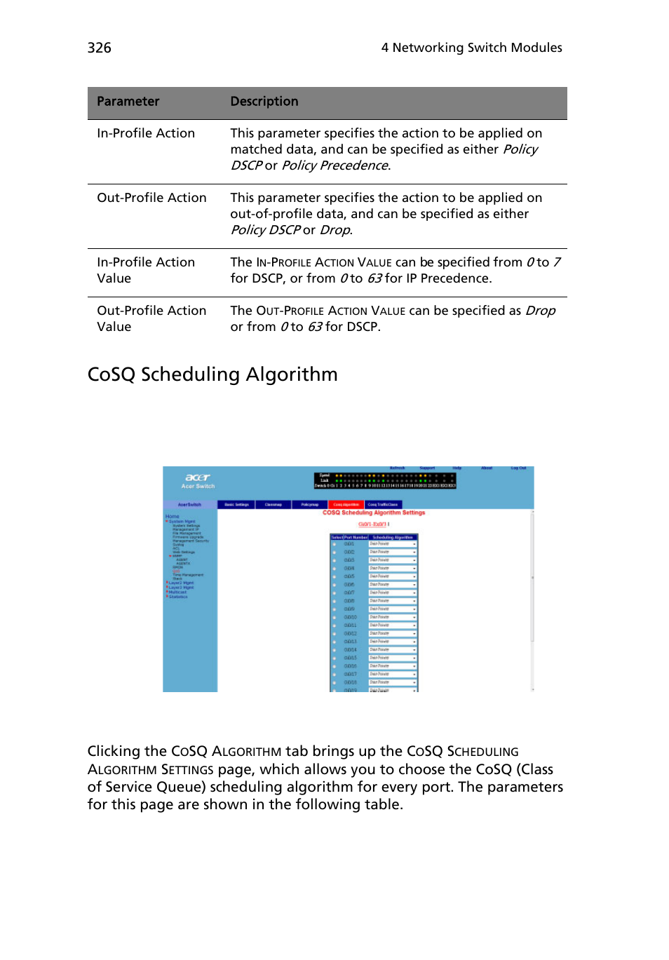 Cosq scheduling algorithm | Acer AB460 F1 User Manual | Page 346 / 618