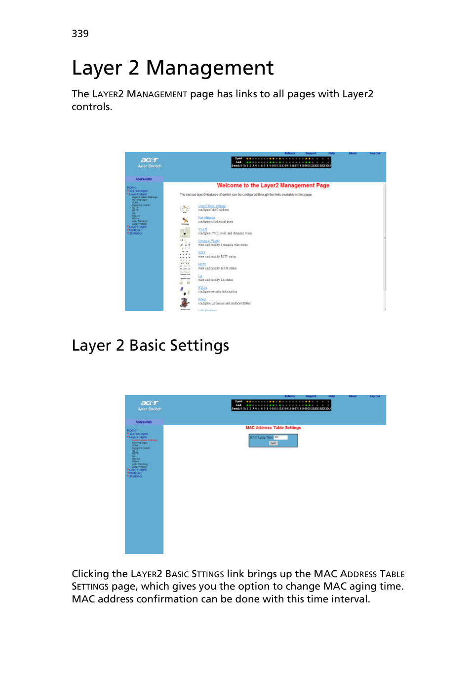 Layer 2 management, Layer 2 basic settings | Acer AB460 F1 User Manual | Page 359 / 618