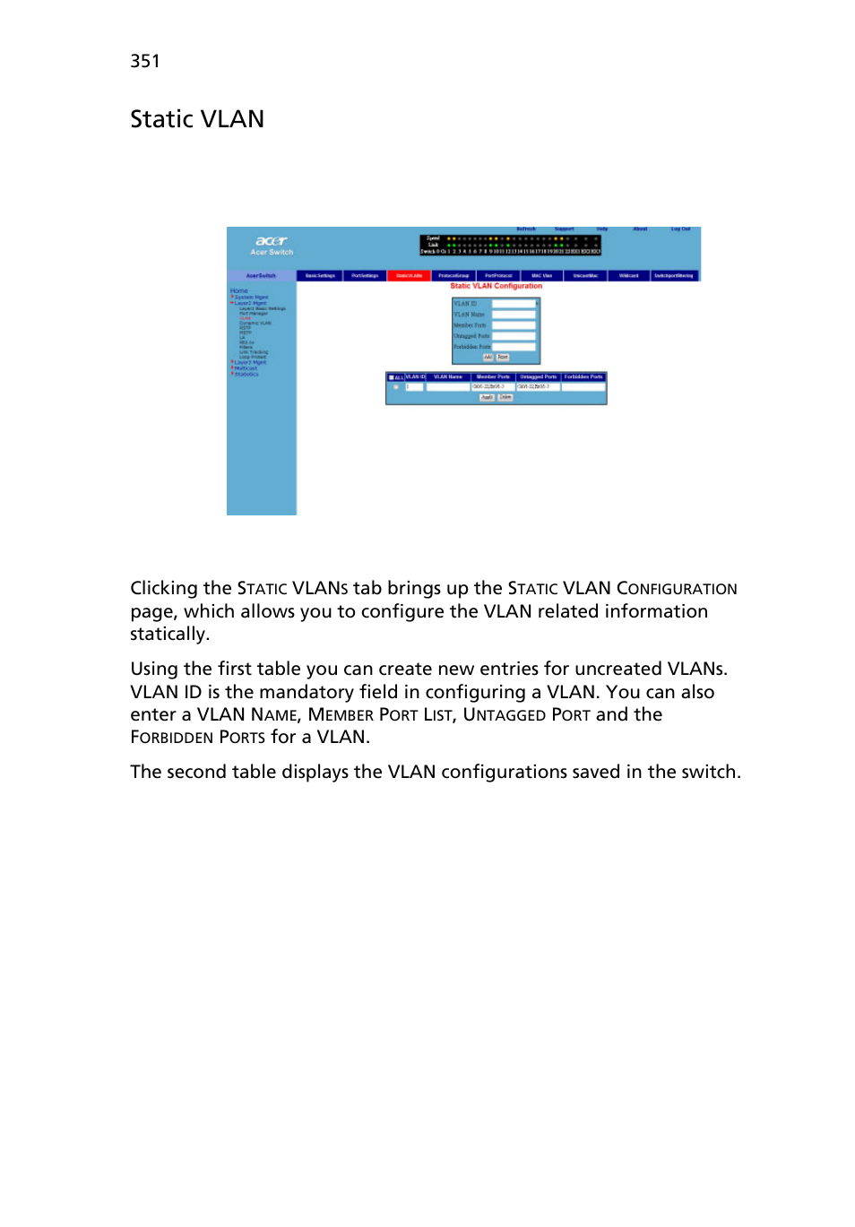 Static vlan | Acer AB460 F1 User Manual | Page 371 / 618