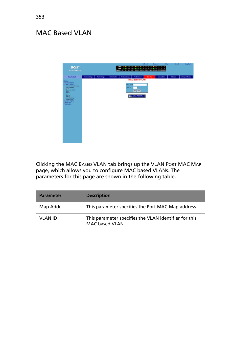 Mac based vlan | Acer AB460 F1 User Manual | Page 373 / 618