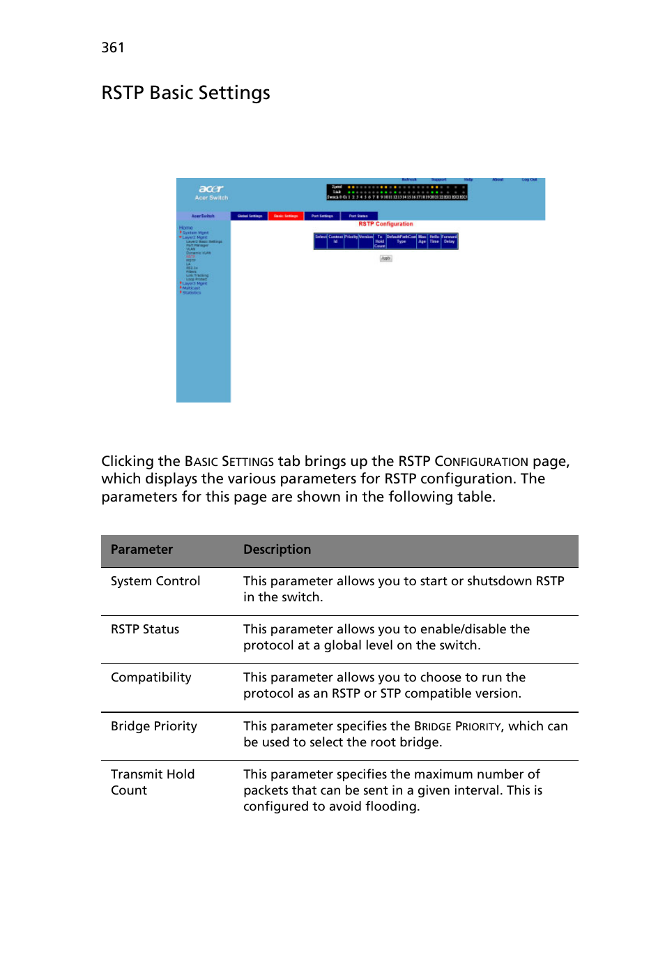 Rstp basic settings | Acer AB460 F1 User Manual | Page 381 / 618
