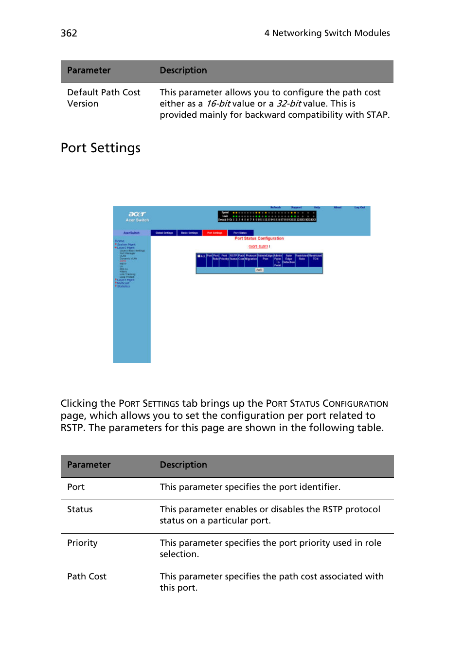 Port settings | Acer AB460 F1 User Manual | Page 382 / 618