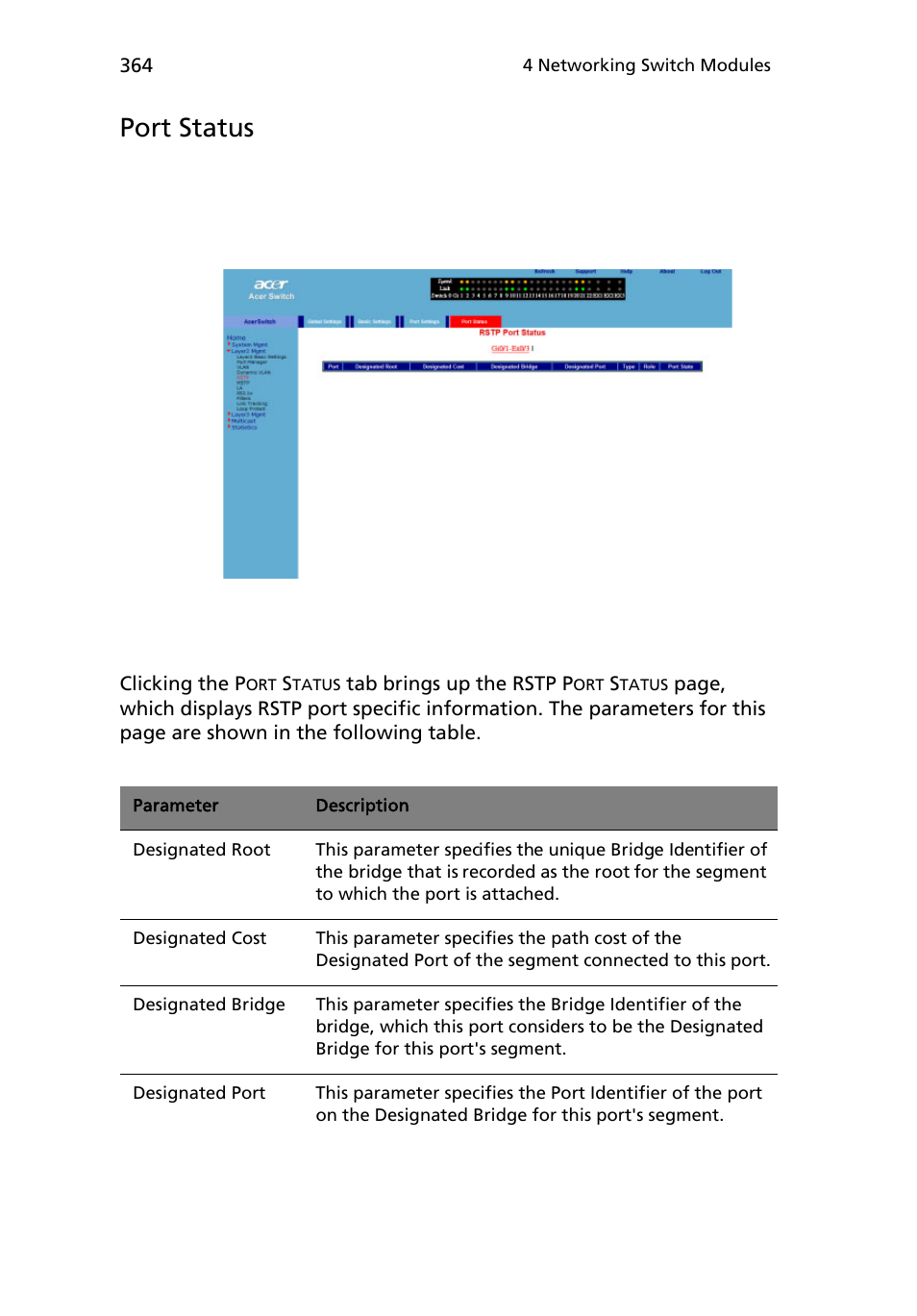 Port status | Acer AB460 F1 User Manual | Page 384 / 618