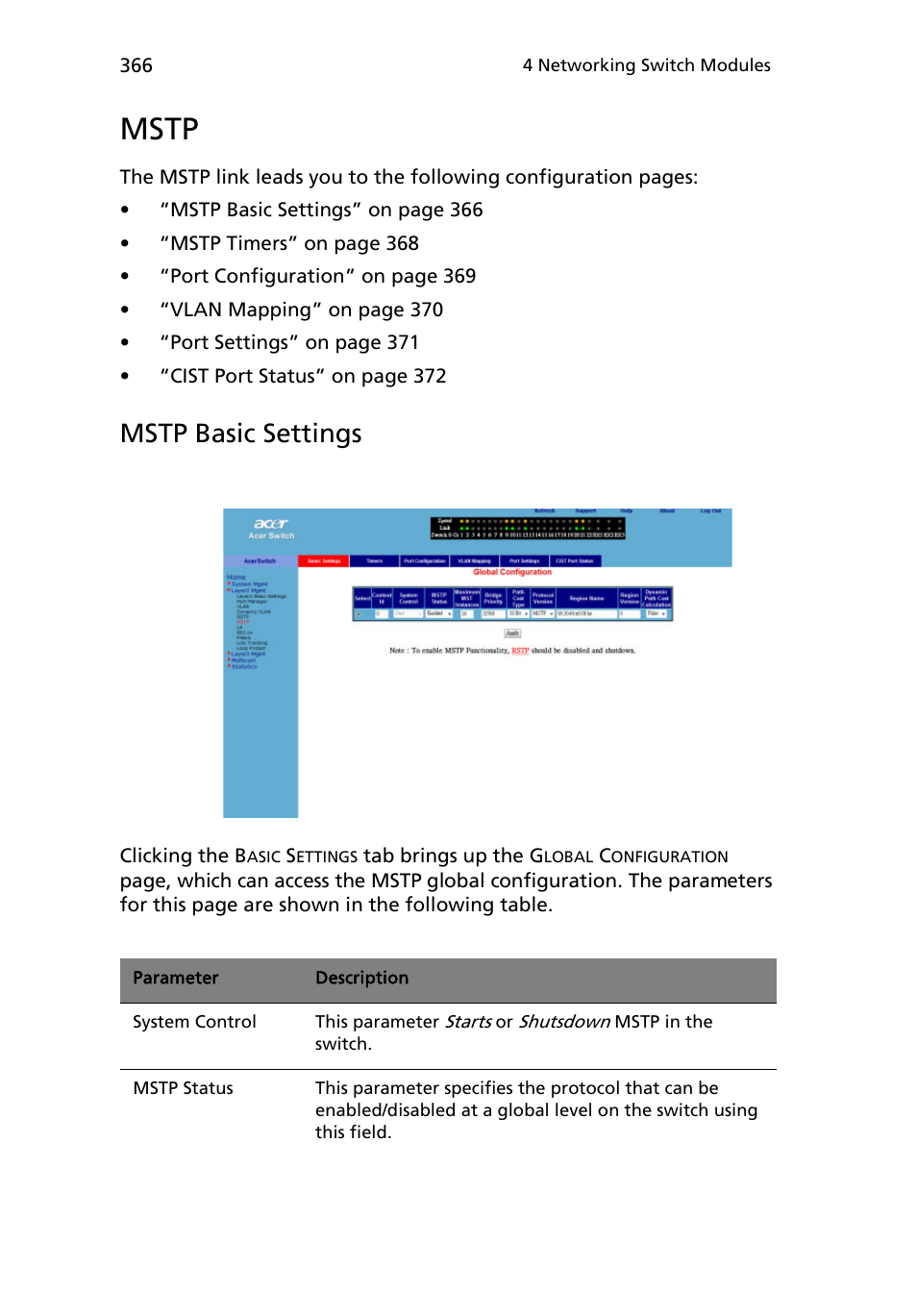 Mstp, Mstp basic settings | Acer AB460 F1 User Manual | Page 386 / 618