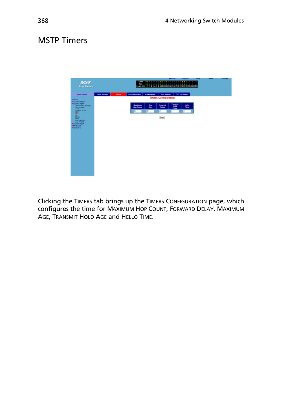 Mstp timers | Acer AB460 F1 User Manual | Page 388 / 618