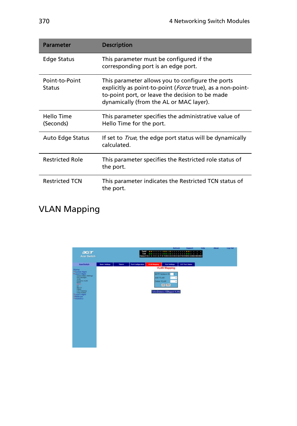 Vlan mapping | Acer AB460 F1 User Manual | Page 390 / 618