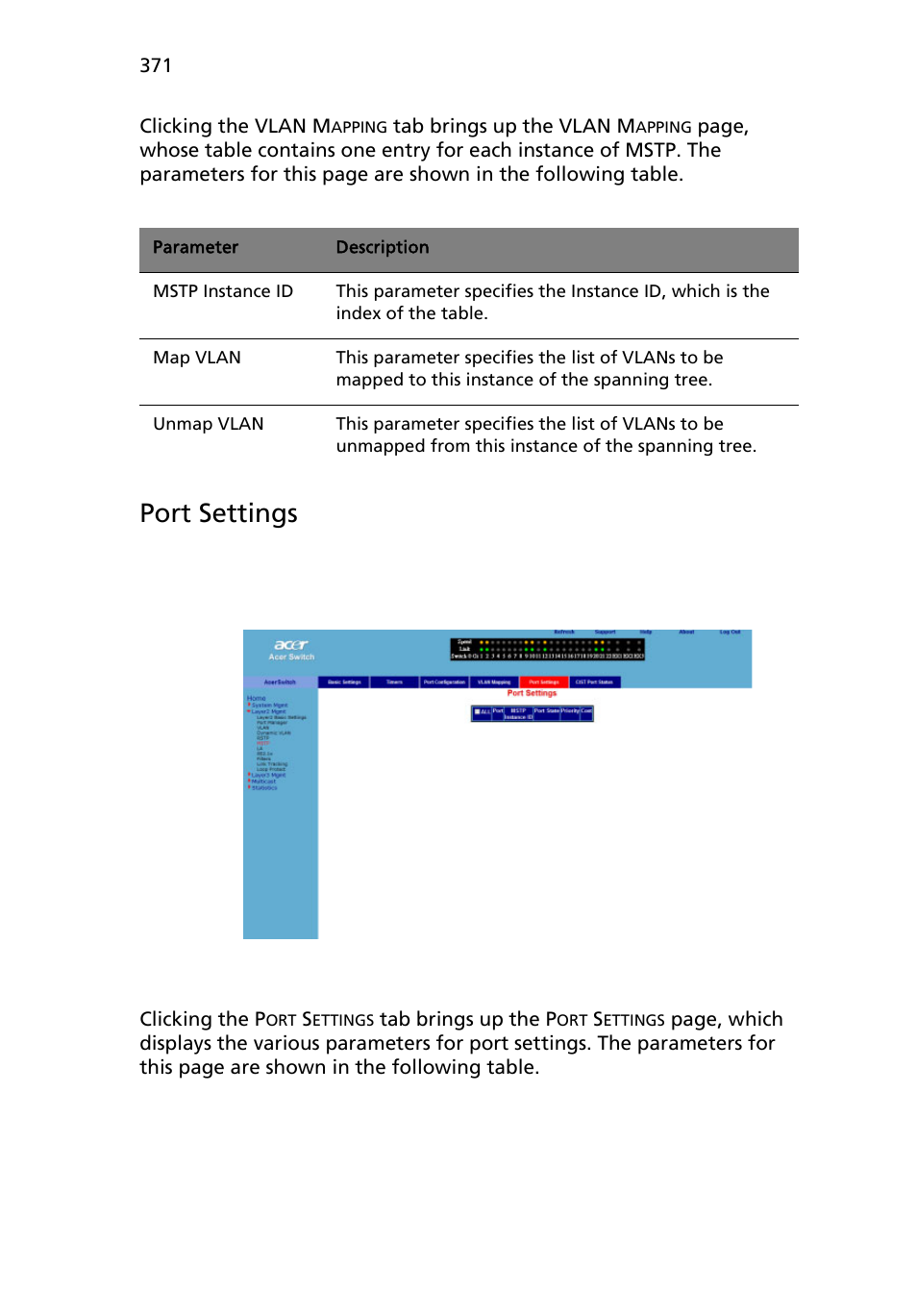 Port settings | Acer AB460 F1 User Manual | Page 391 / 618