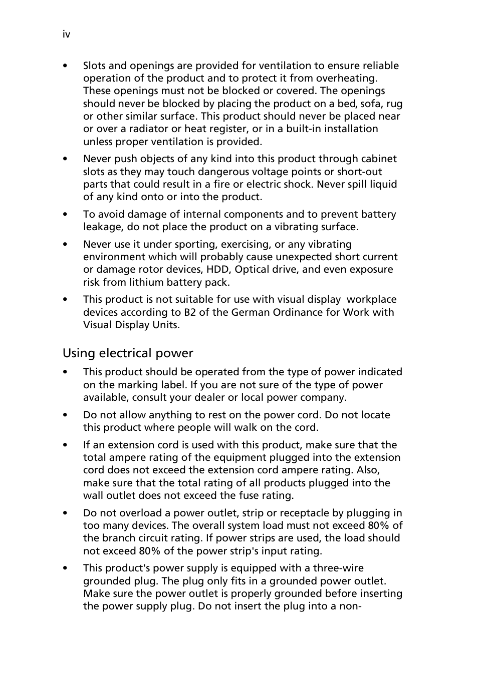 Using electrical power | Acer AB460 F1 User Manual | Page 4 / 618