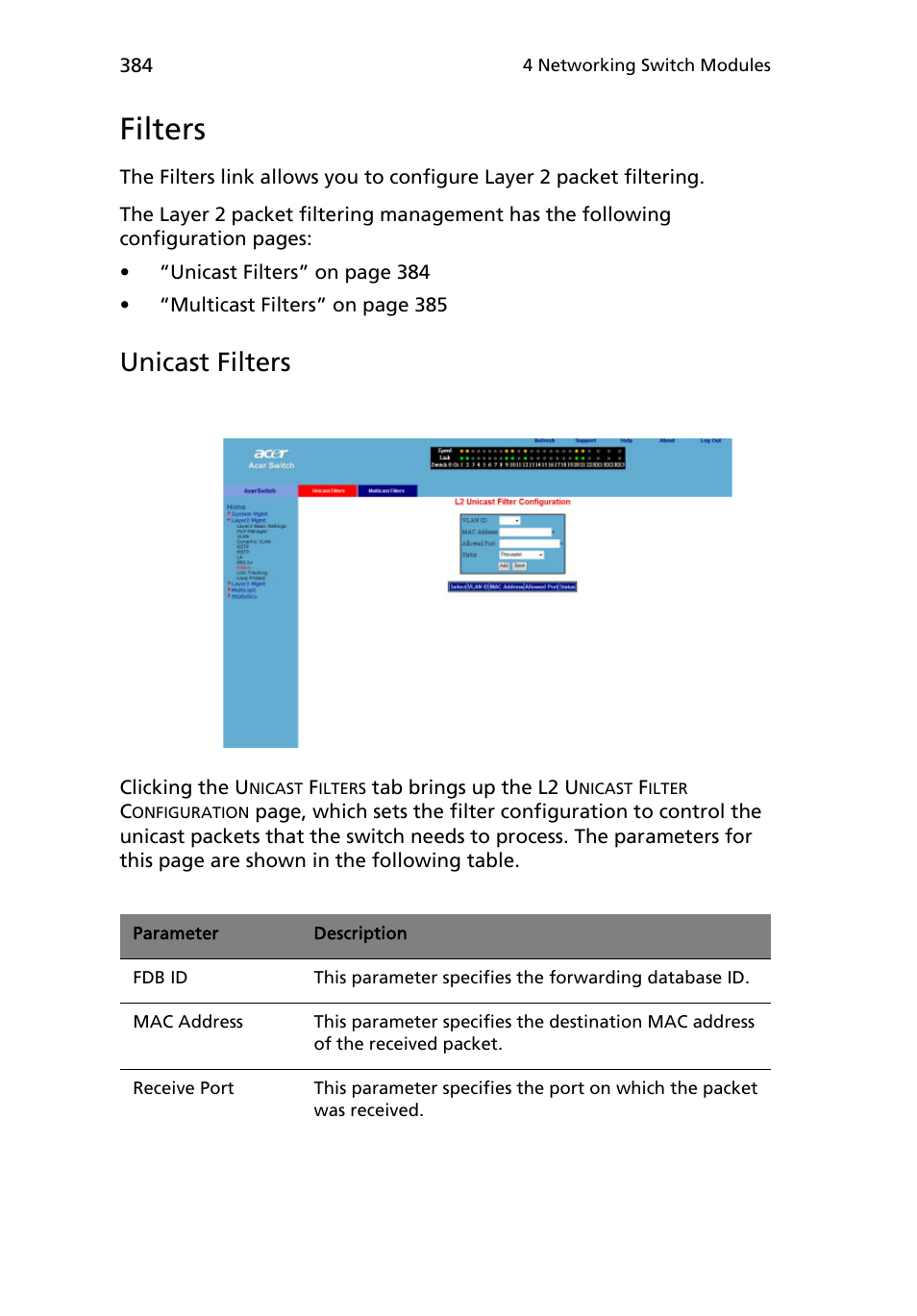 Filters, Unicast filters | Acer AB460 F1 User Manual | Page 404 / 618