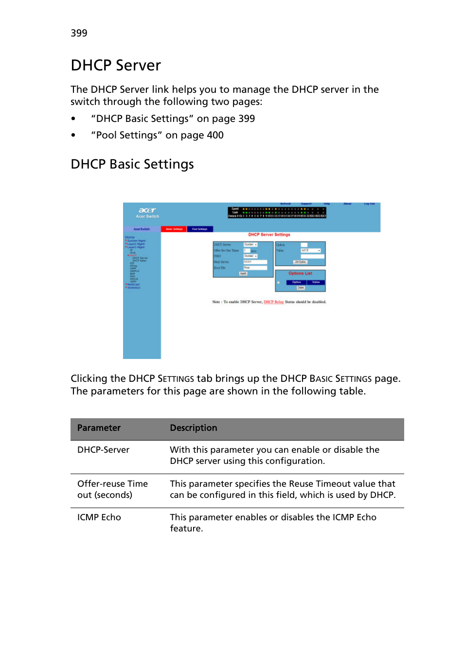 Dhcp server, Dhcp basic settings | Acer AB460 F1 User Manual | Page 419 / 618