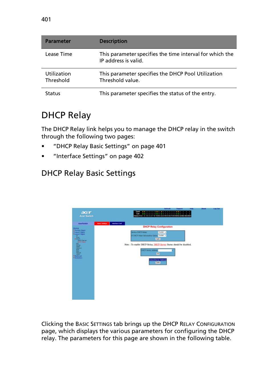 Dhcp relay, Dhcp relay basic settings | Acer AB460 F1 User Manual | Page 421 / 618