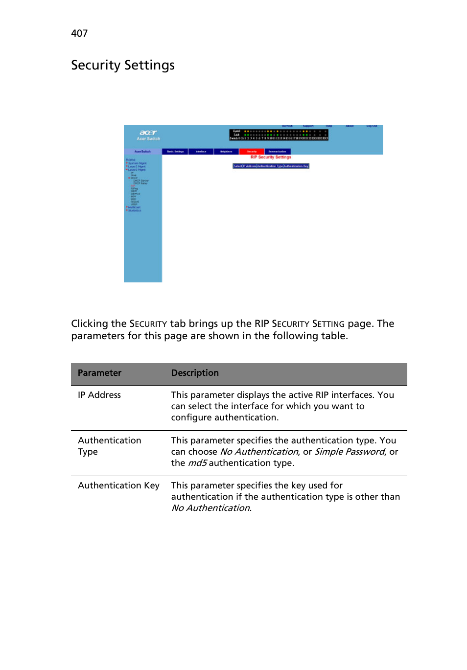 Security settings | Acer AB460 F1 User Manual | Page 427 / 618