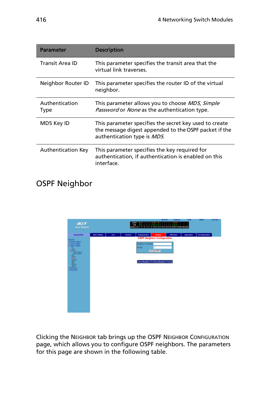 Ospf neighbor | Acer AB460 F1 User Manual | Page 436 / 618