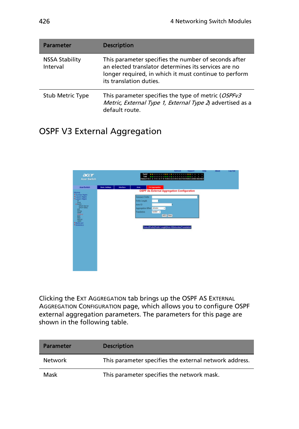 Ospf v3 external aggregation | Acer AB460 F1 User Manual | Page 446 / 618