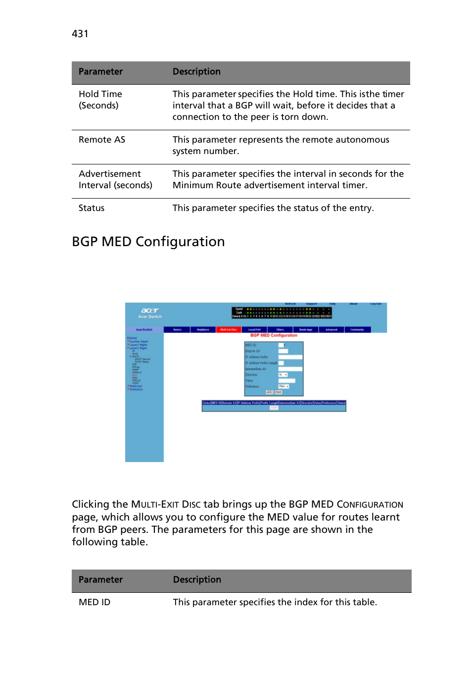 Bgp med configuration | Acer AB460 F1 User Manual | Page 451 / 618