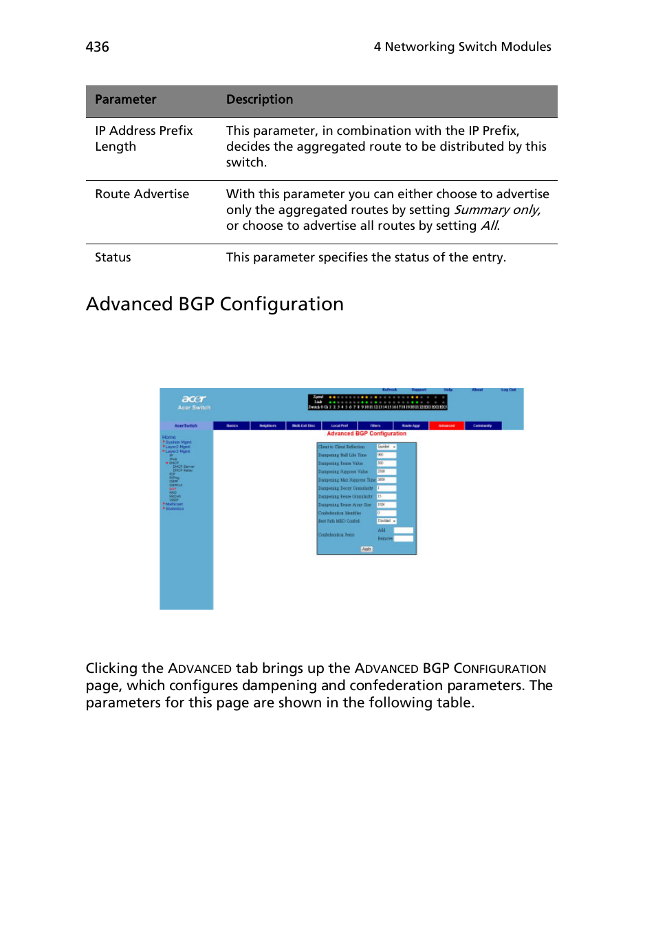 Advanced bgp configuration | Acer AB460 F1 User Manual | Page 456 / 618