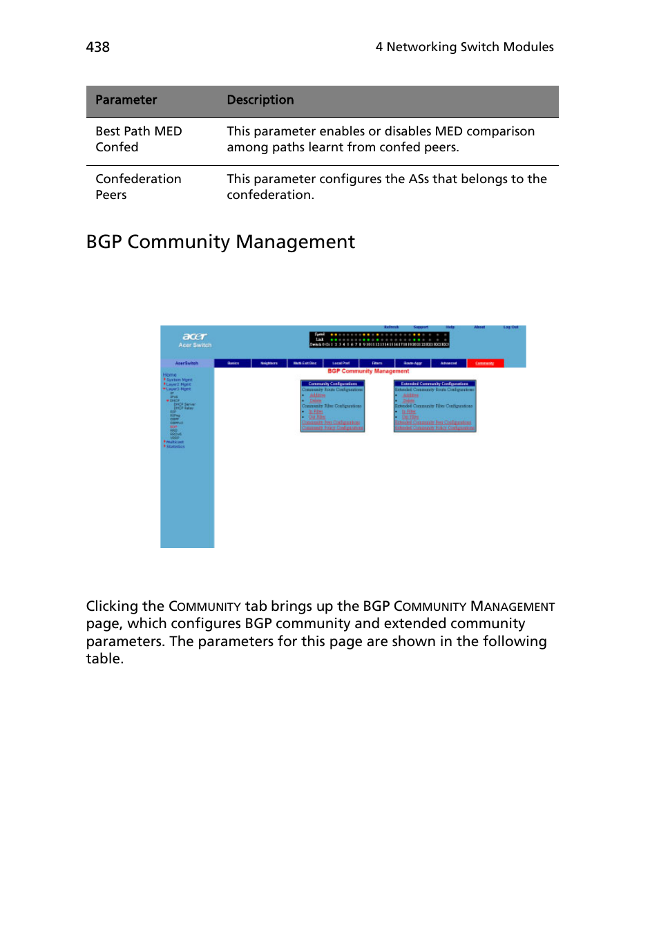 Bgp community management | Acer AB460 F1 User Manual | Page 458 / 618
