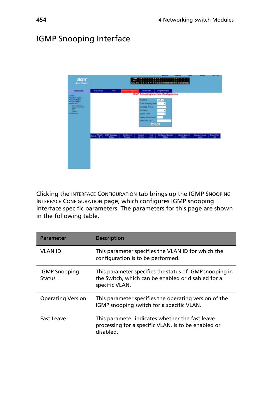 Igmp snooping interface | Acer AB460 F1 User Manual | Page 474 / 618