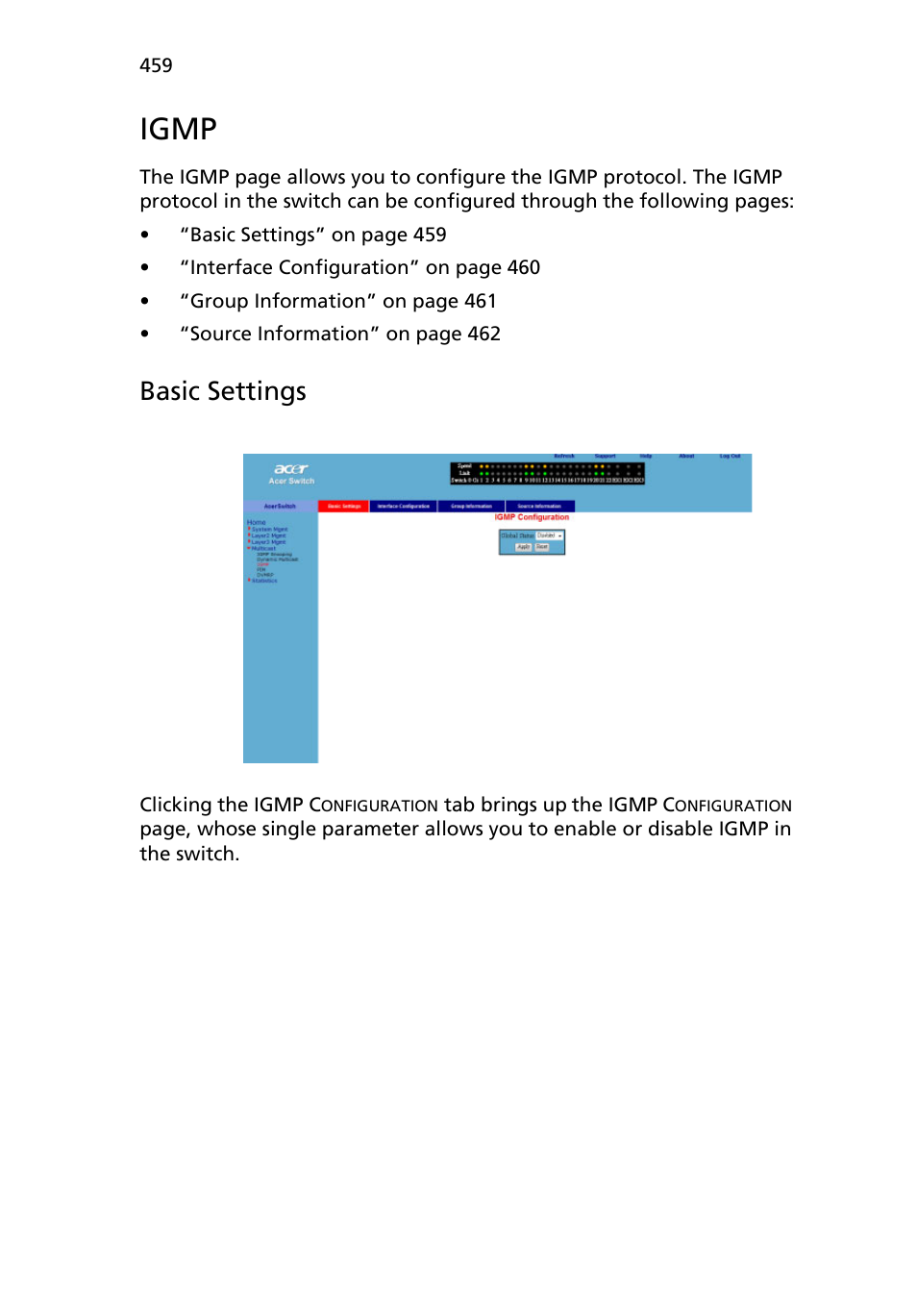 Igmp, Basic settings | Acer AB460 F1 User Manual | Page 479 / 618