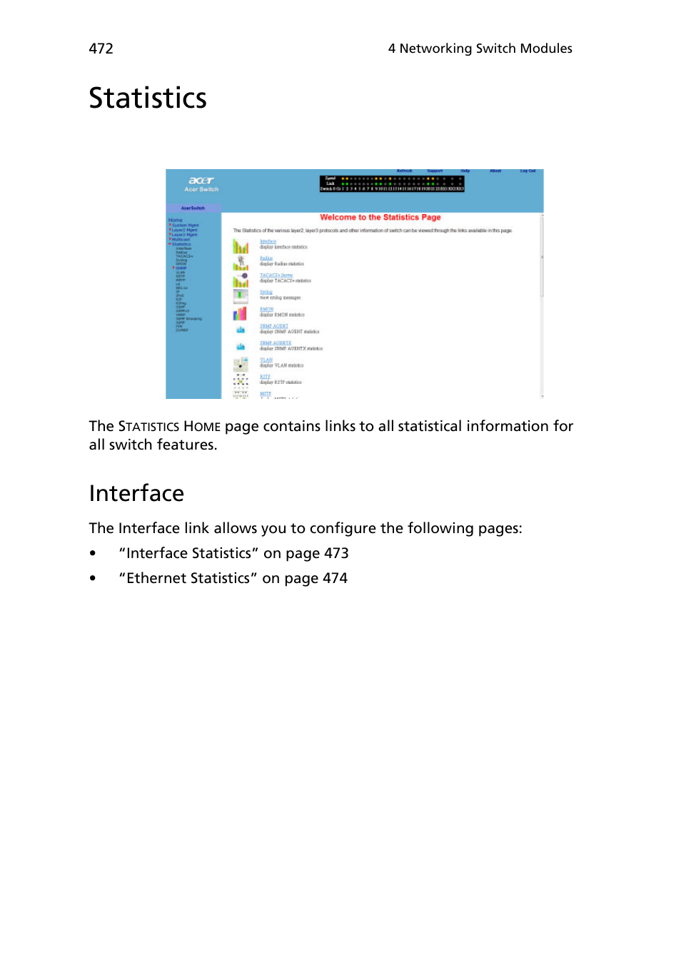 Statistics, Interface | Acer AB460 F1 User Manual | Page 492 / 618