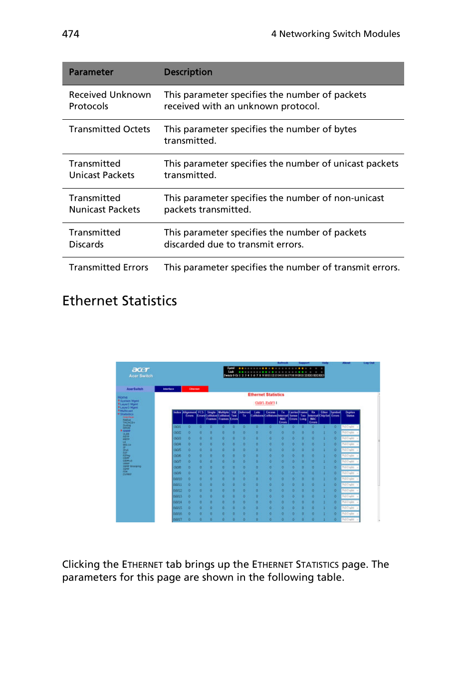 Ethernet statistics | Acer AB460 F1 User Manual | Page 494 / 618
