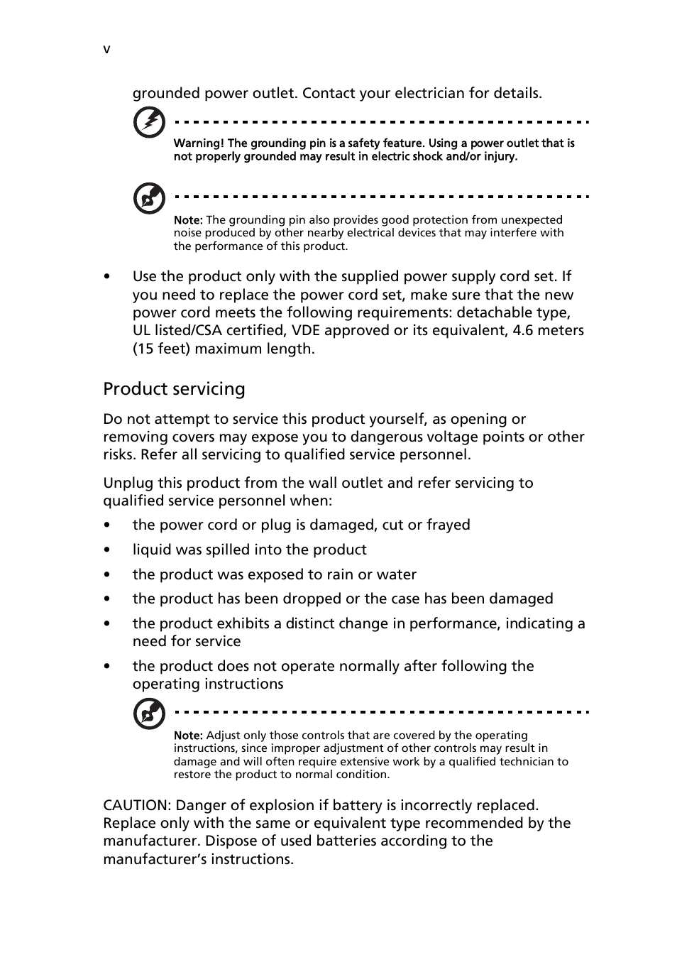 Product servicing | Acer AB460 F1 User Manual | Page 5 / 618