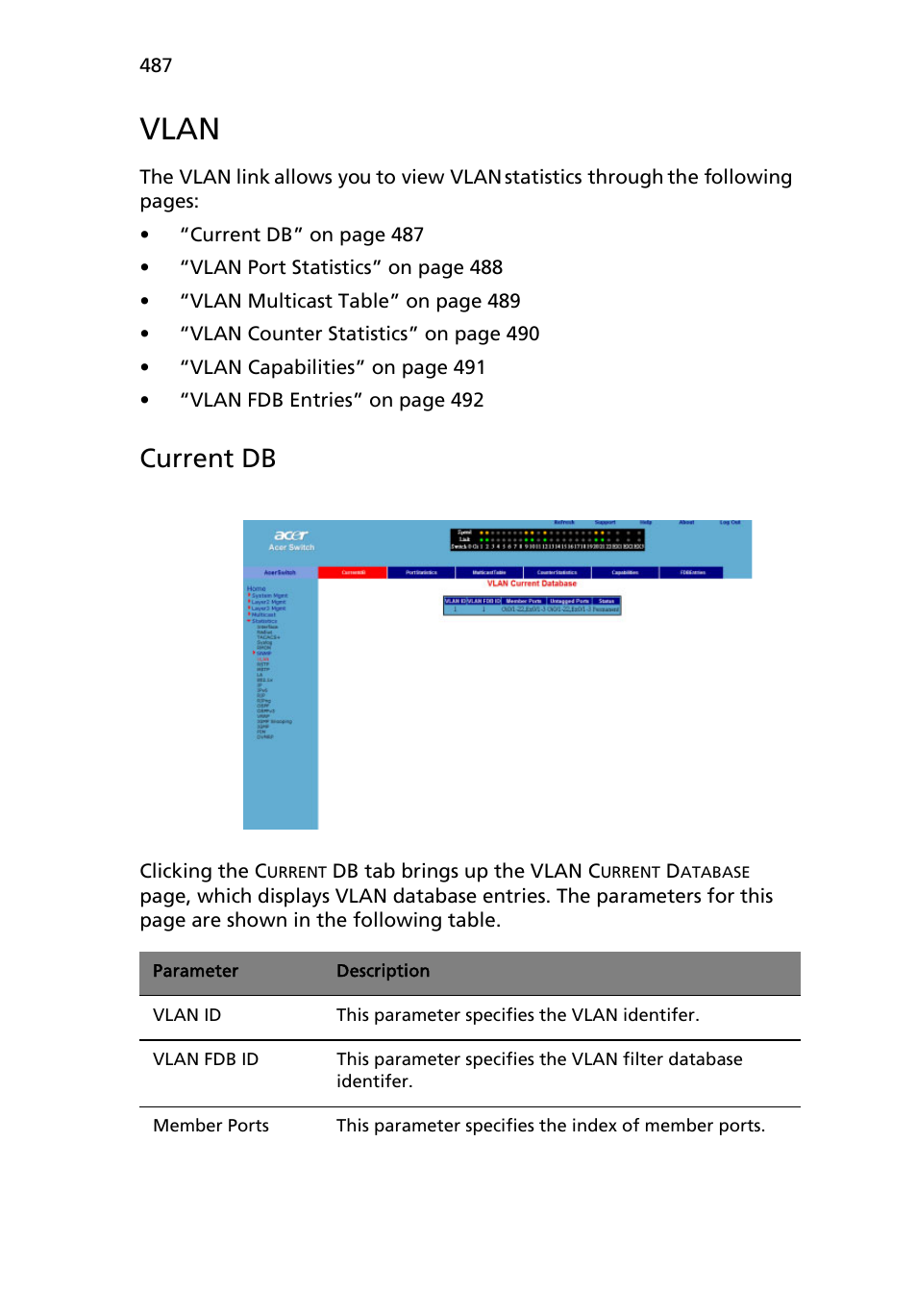 Vlan, Current db | Acer AB460 F1 User Manual | Page 507 / 618