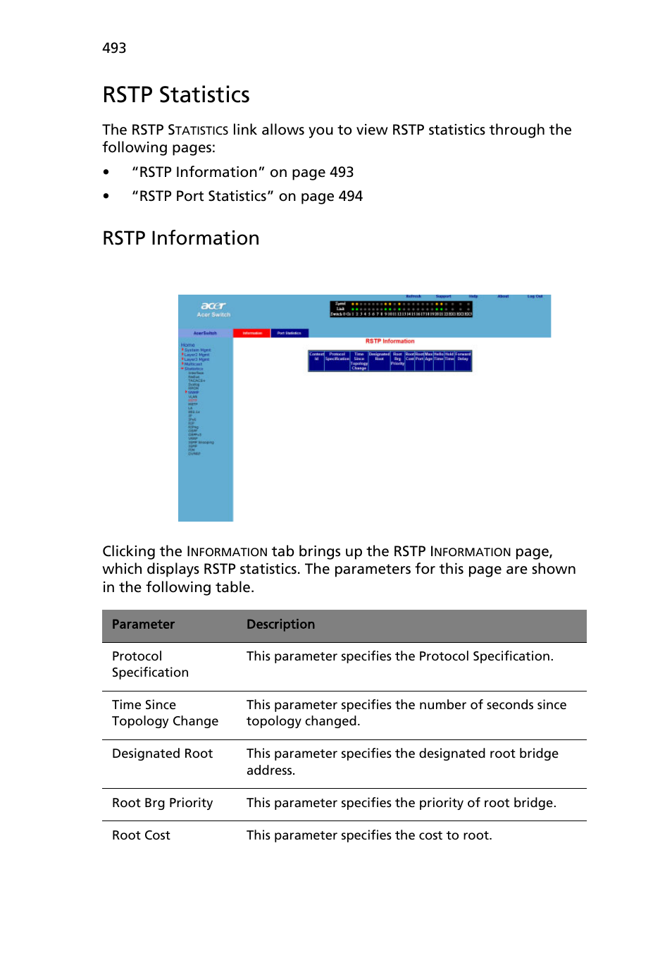 Rstp statistics, Rstp information | Acer AB460 F1 User Manual | Page 513 / 618