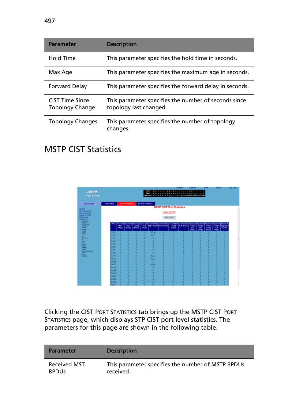 Mstp cist statistics | Acer AB460 F1 User Manual | Page 517 / 618