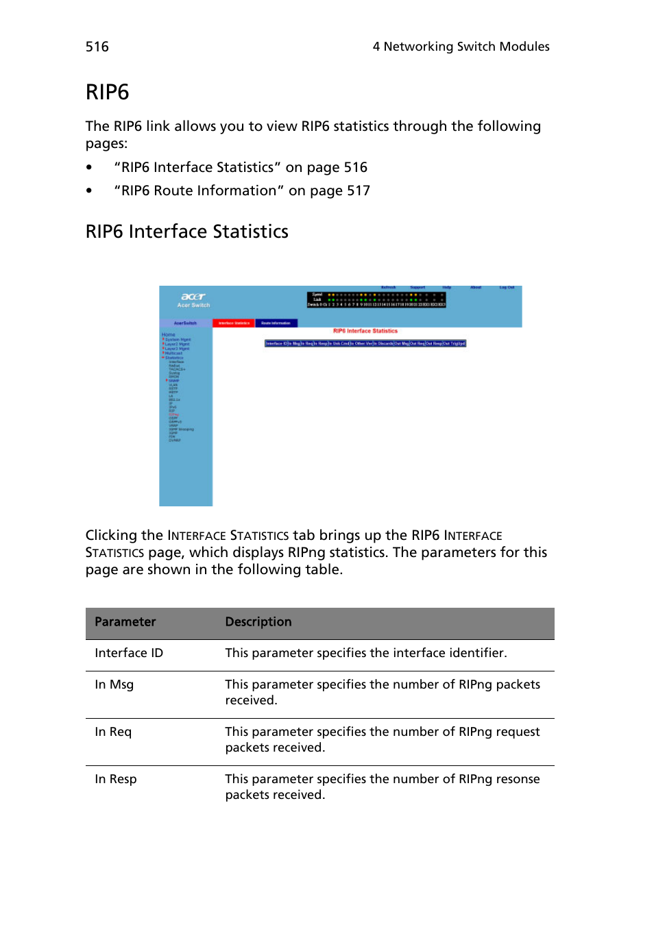 Rip6, Rip6 interface statistics | Acer AB460 F1 User Manual | Page 536 / 618