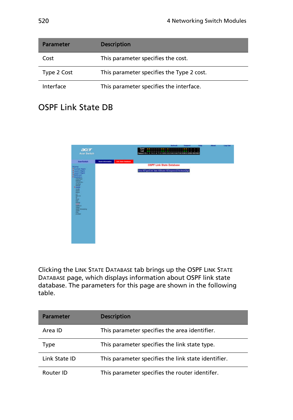 Ospf link state db | Acer AB460 F1 User Manual | Page 540 / 618