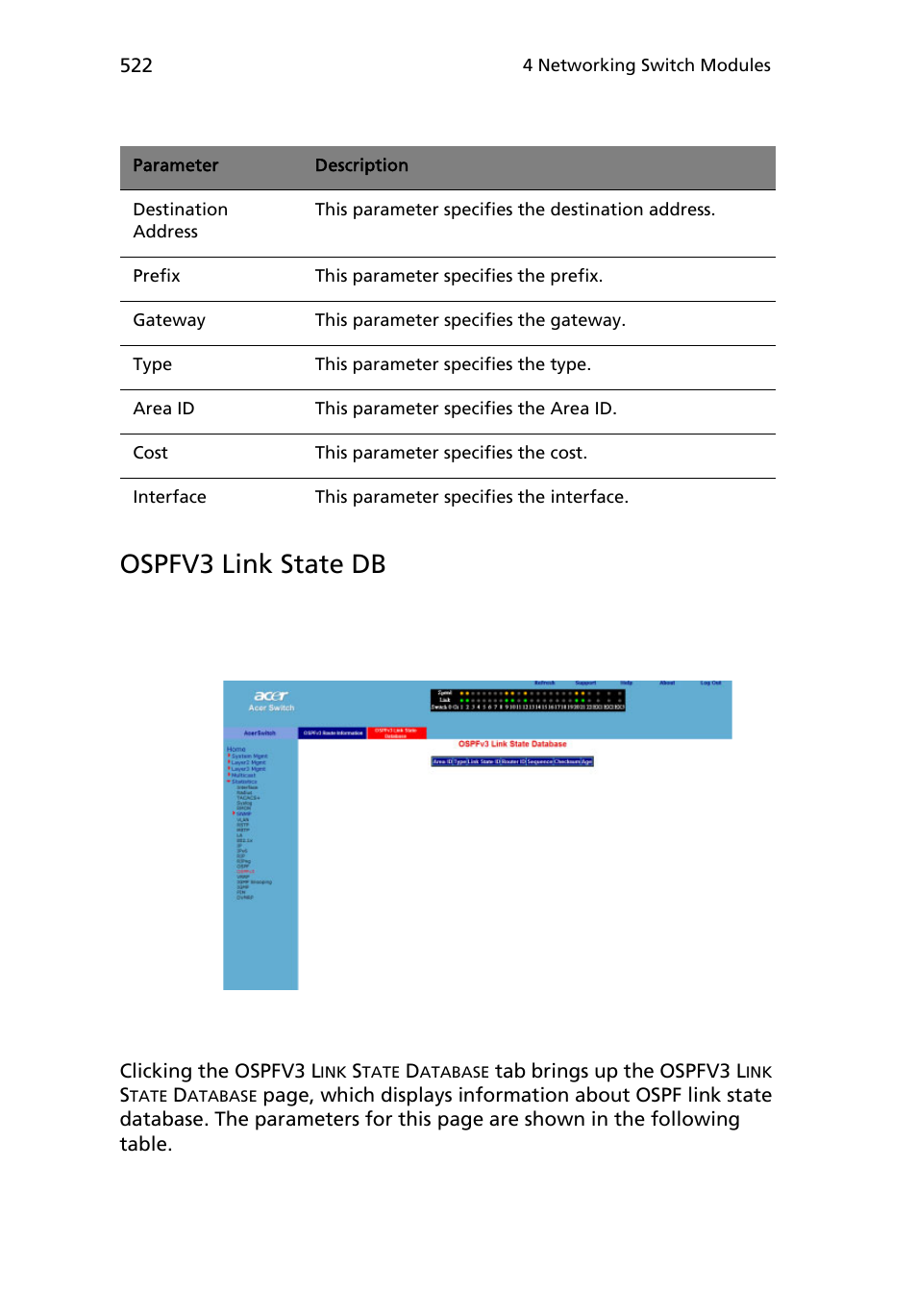 Ospfv3 link state db | Acer AB460 F1 User Manual | Page 542 / 618