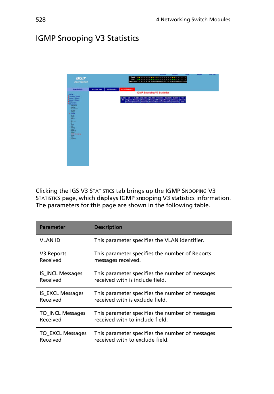 Igmp snooping v3 statistics | Acer AB460 F1 User Manual | Page 548 / 618