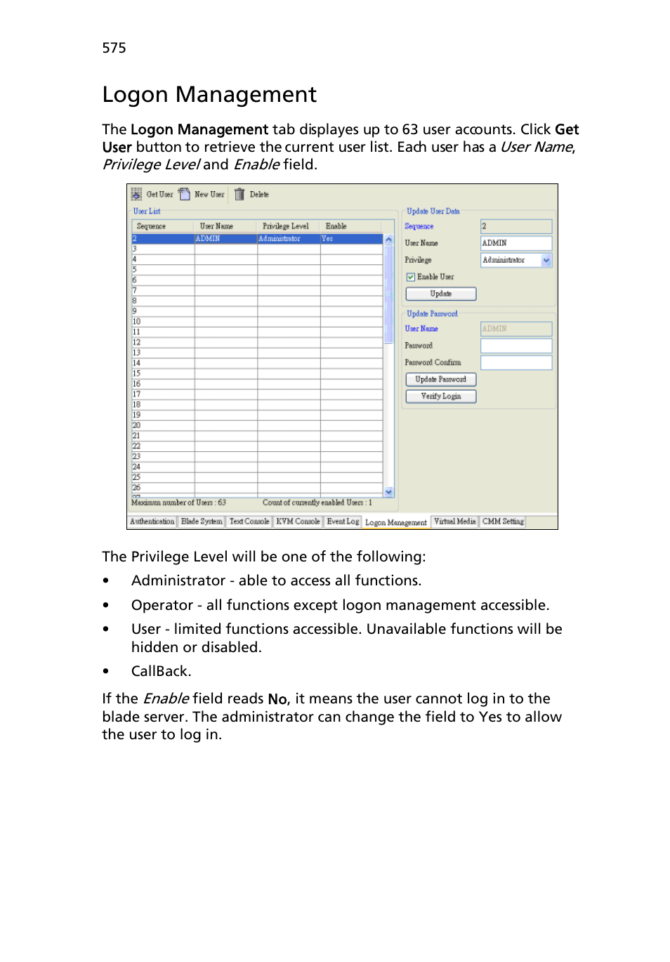 Logon management | Acer AB460 F1 User Manual | Page 595 / 618