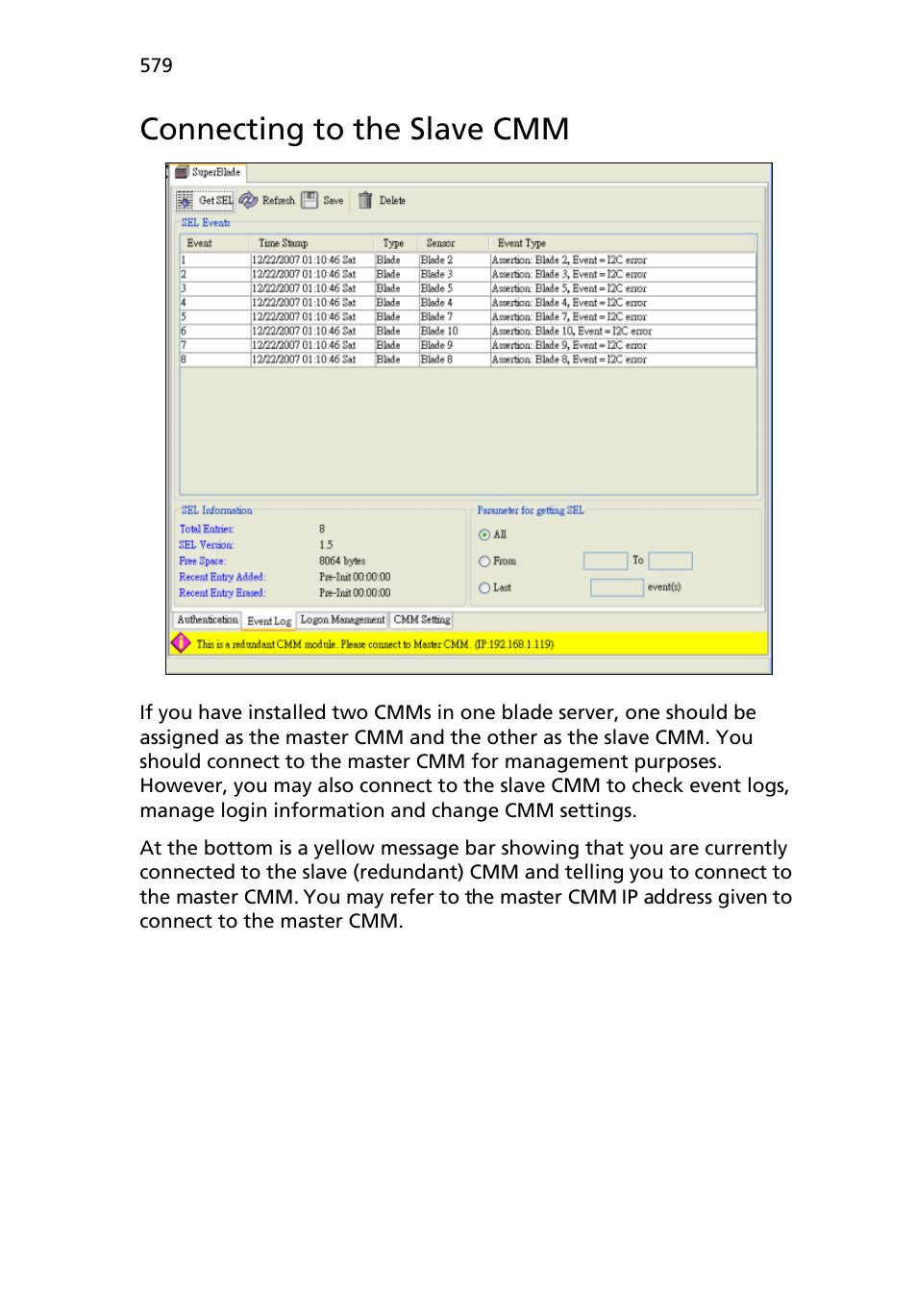 Connecting to the slave cmm | Acer AB460 F1 User Manual | Page 599 / 618